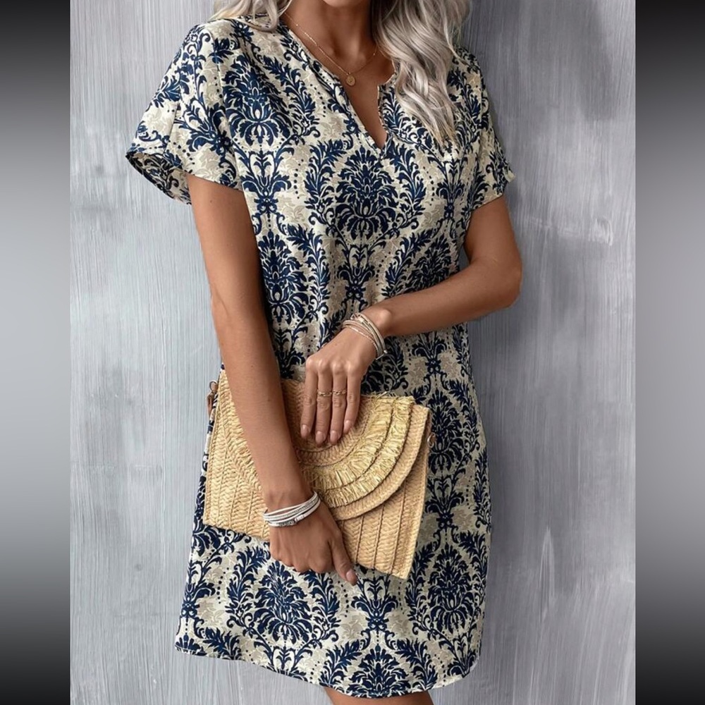 Boho notched neck floral print dress